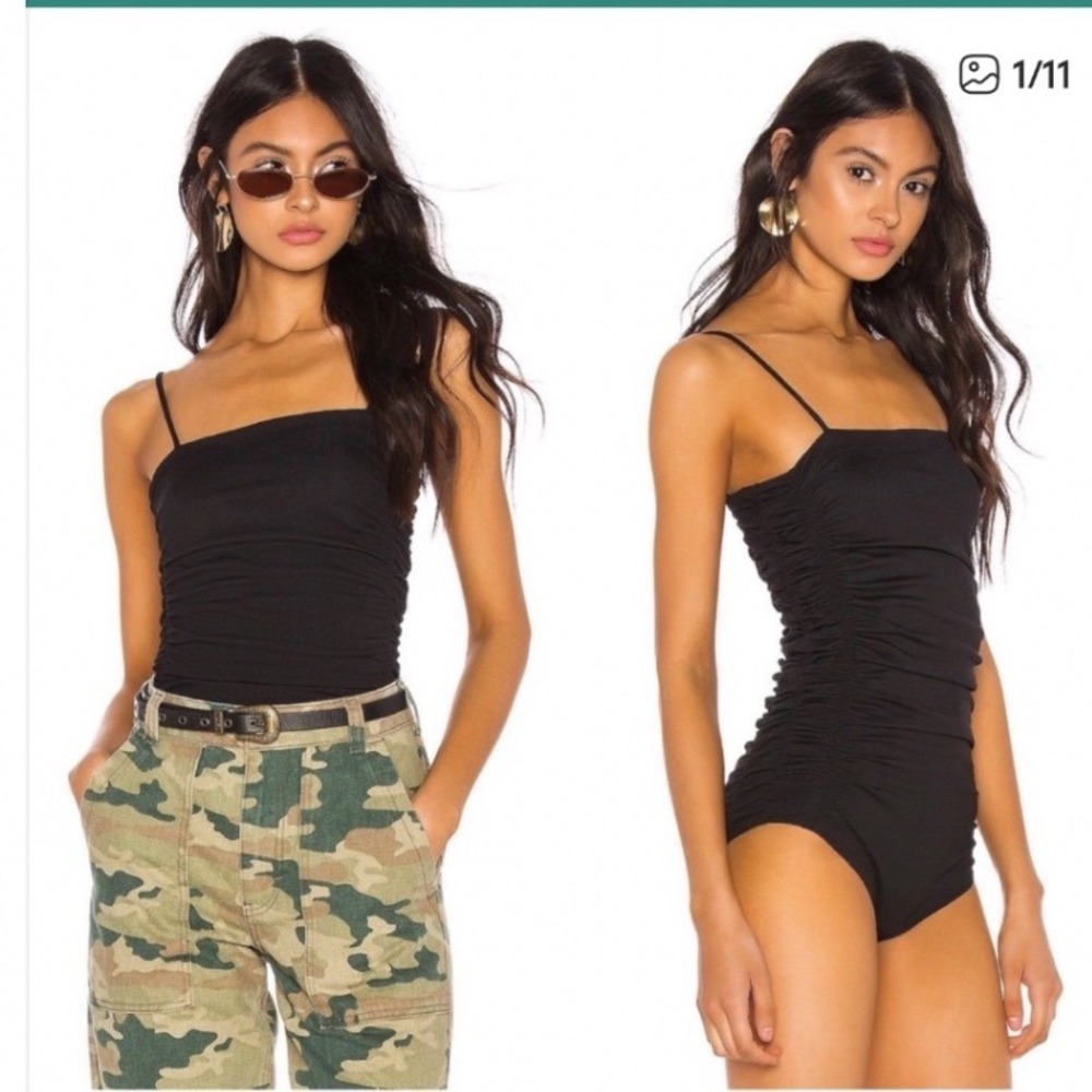 Free People‎ Intimately On Your Side Ruched Ribbed Bodysuit Black XS